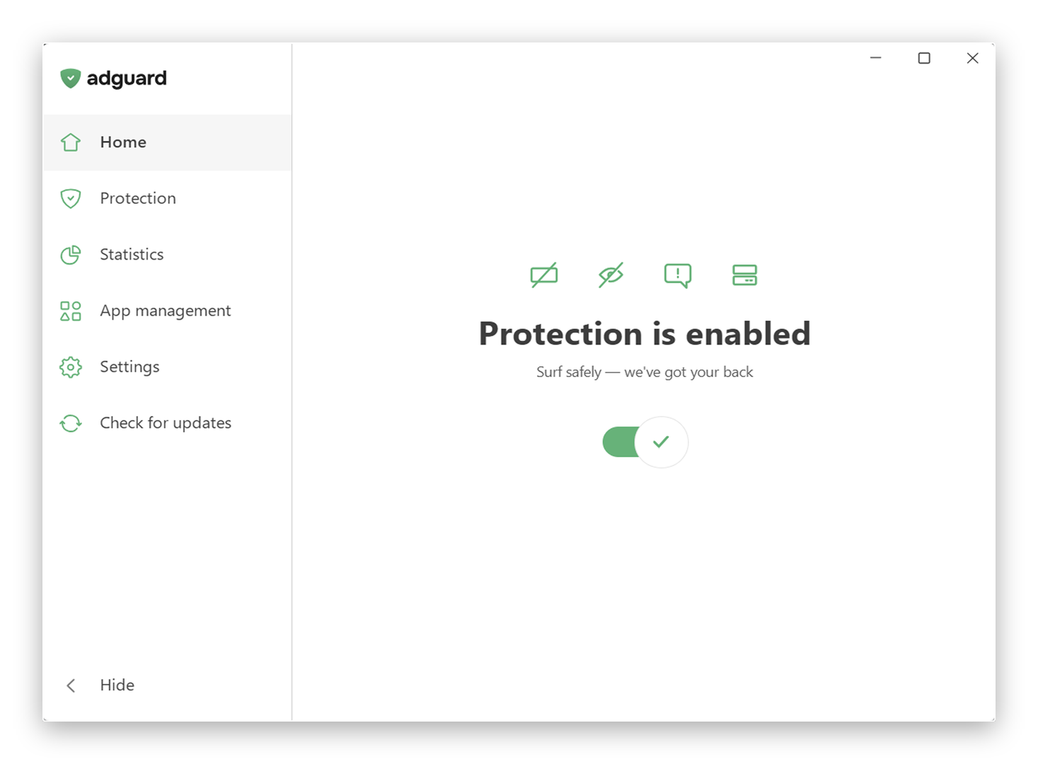 Official AdGuard for Windows Protection Interface and Ad Blocking Dashboard