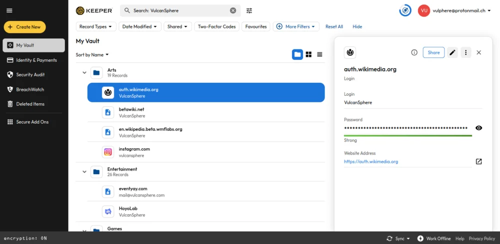 Keeper Security Desktop Vault User Interface
